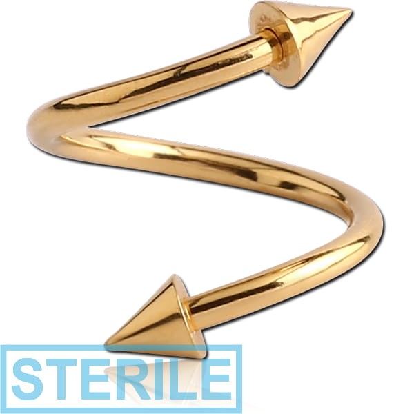 STERILE GOLD PVD COATED SURGICAL STEEL MICRO BODY SPIRAL WITH CONES