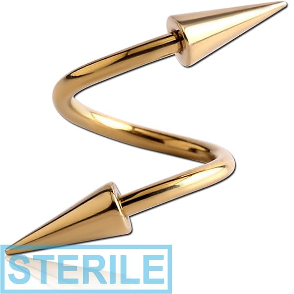 STERILE GOLD PVD COATED SURGICAL STEEL MICRO BODY SPIRAL WITH LONG CONES