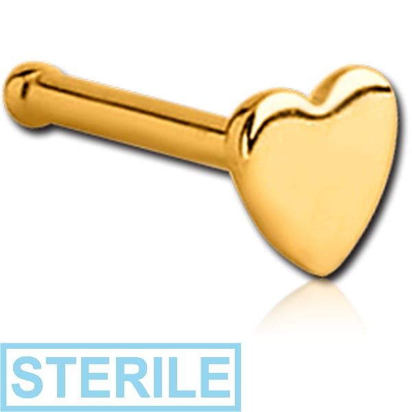 STERILE GOLD PVD COATED SURGICAL STEEL HEART NOSE BONE