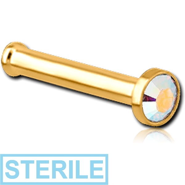 STERILE GOLD PVD COATED SURGICAL STEEL JEWELLED NOSE BONE WITH SET STONE