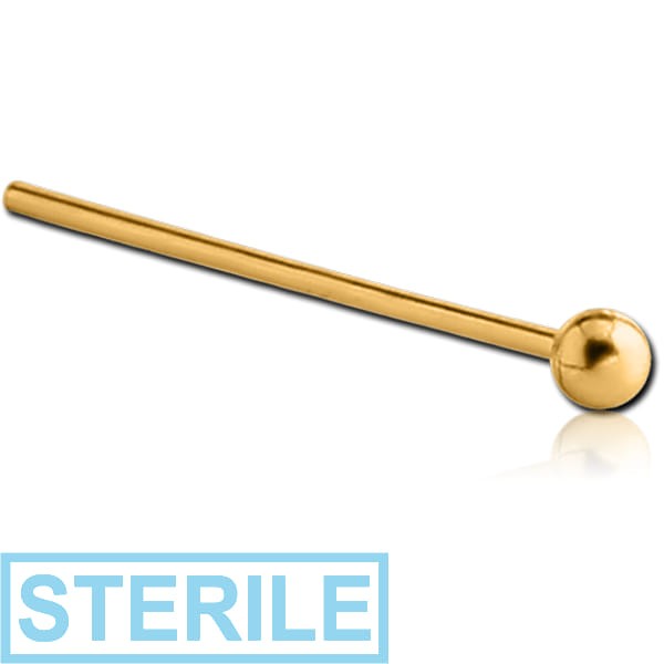 STERILE STERLING SILVER 925 GOLD PVD COATED STRAIGHT NOSE STUD