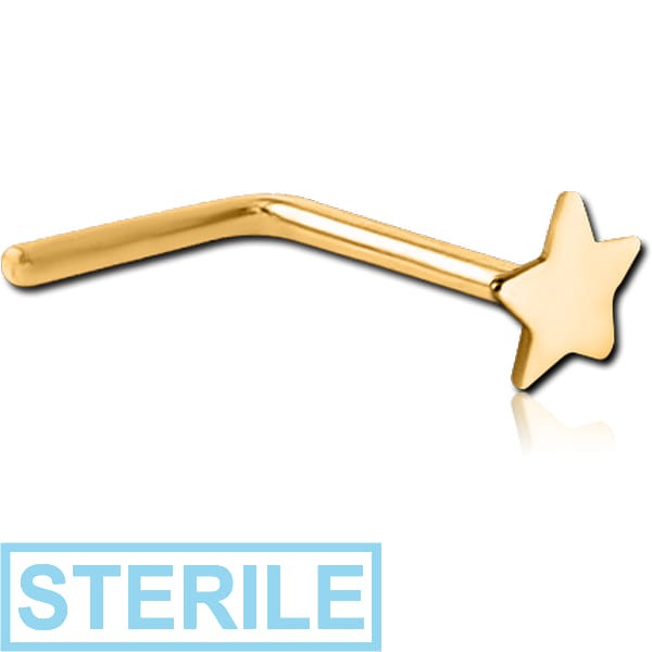 STERILE STERLING SILVER 925 GOLD PVD COATED STAR 90 DEGREE NOSE STUD