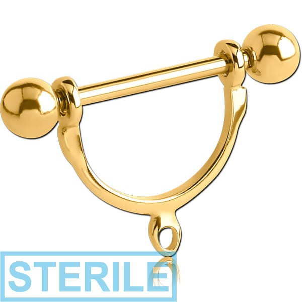 STERILE GOLD PVD COATED SURGICAL STEEL NIPPLE STIRRUP WITH HOOP