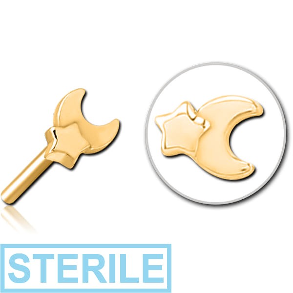 STERILE GOLD PVD COATED SURGICAL STEEL THREADLESS ATTACHMENT - CRESCENT AND STAR
