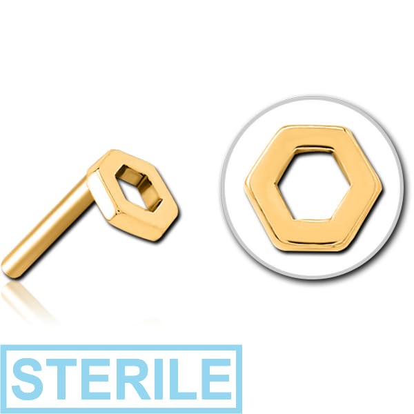 STERILE GOLD PVD COATED SURGICAL STEEL THREADLESS ATTACHMENT - HEXAGON