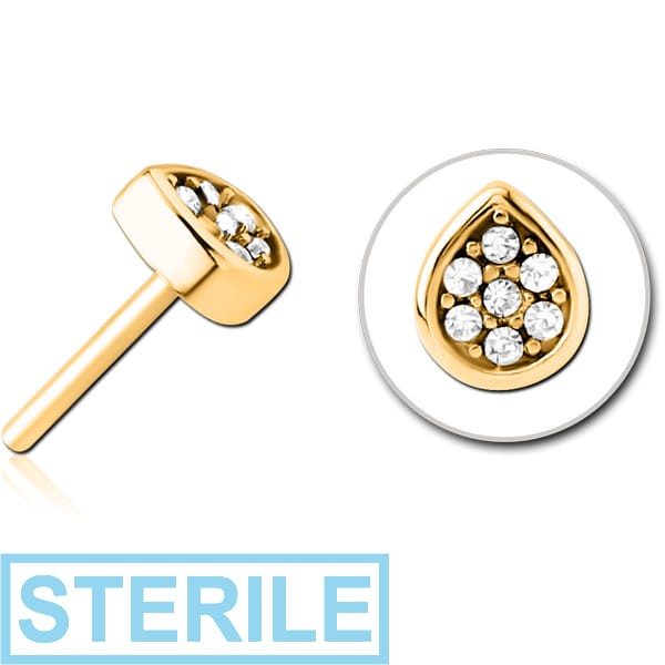 STERILE GOLD PVD COATED SURGICAL STEEL JEWELLED THREADLESS ATTACHMENT - DROP