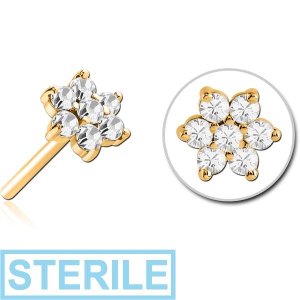 STERILE GOLD PVD COATED SURGICAL STEEL JEWELLED THREADLESS ATTACHMENT - FLOWER
