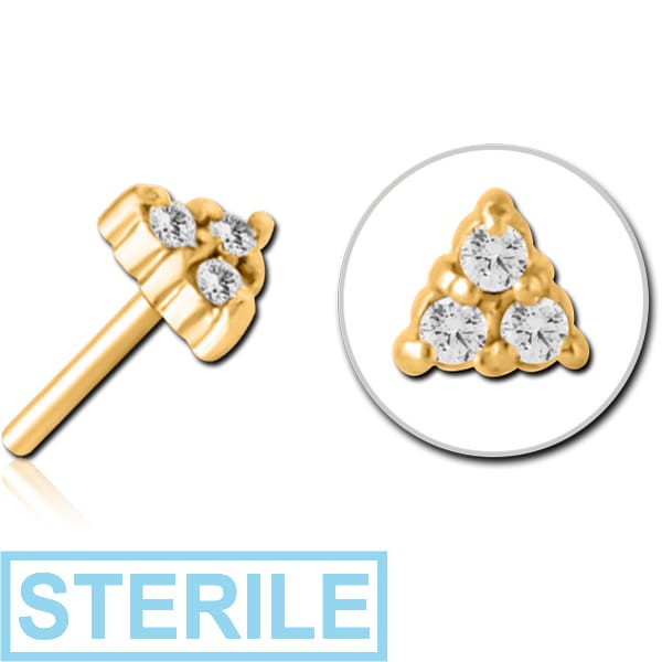 STERILE GOLD PVD COATED SURGICAL STEEL JEWELLED THREADLESS ATTACHMENT - TRIANGLE
