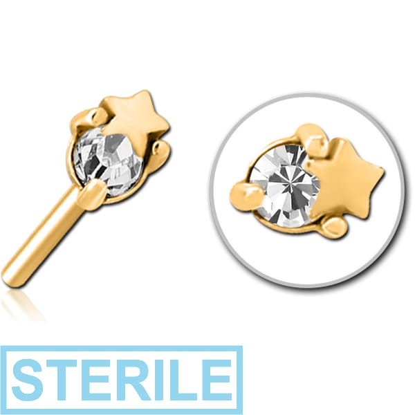 STERILE GOLD PVD COATED SURGICAL STEEL JEWELLED THREADLESS ATTACHMENT - STAR AND GEM