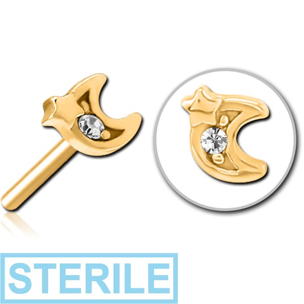 STERILE GOLD PVD COATED SURGICAL STEEL JEWELLED THREADLESS ATTACHMENT - CRESCENT AND STAR