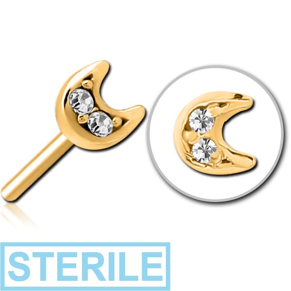 STERILE GOLD PVD COATED SURGICAL STEEL JEWELLED THREADLESS ATTACHMENT - CRESCENT PRONGS