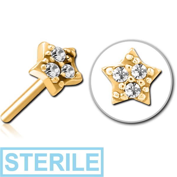 STERILE GOLD PVD COATED SURGICAL STEEL JEWELLED THREADLESS ATTACHMENT - STAR PRONGS