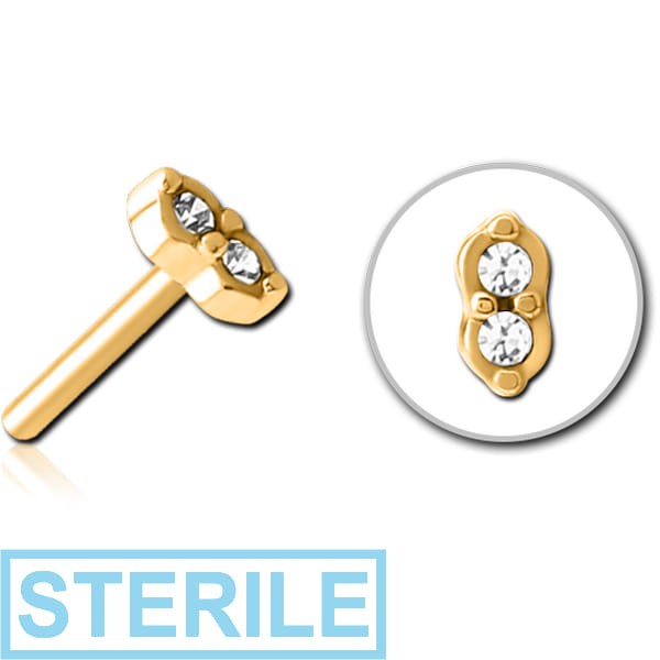 STERILE GOLD PVD COATED SURGICAL STEEL JEWELLED THREADLESS ATTACHMENT - TWO GEMS EYES