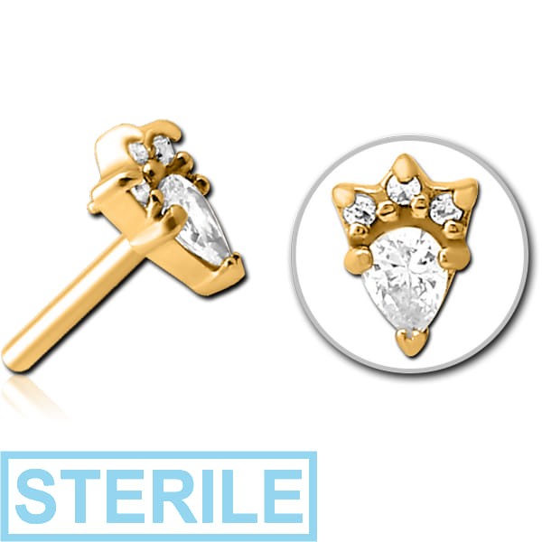 STERILE GOLD PVD COATED SURGICAL STEEL JEWELLED THREADLESS ATTACHMENT - JESTER HAT