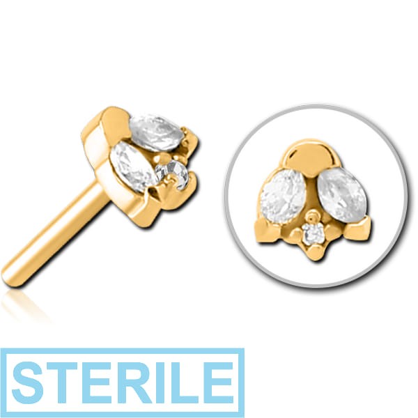 STERILE GOLD PVD COATED SURGICAL STEEL JEWELLED THREADLESS ATTACHMENT