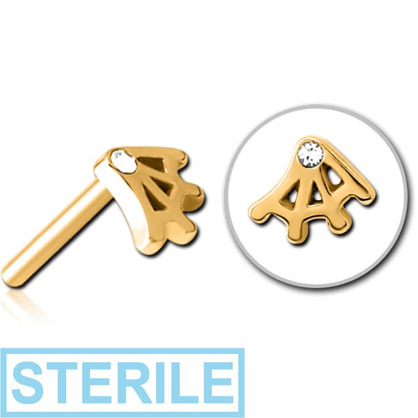 STERILE GOLD PVD COATED SURGICAL STEEL JEWELLED THREADLESS ATTACHMENT - WEB