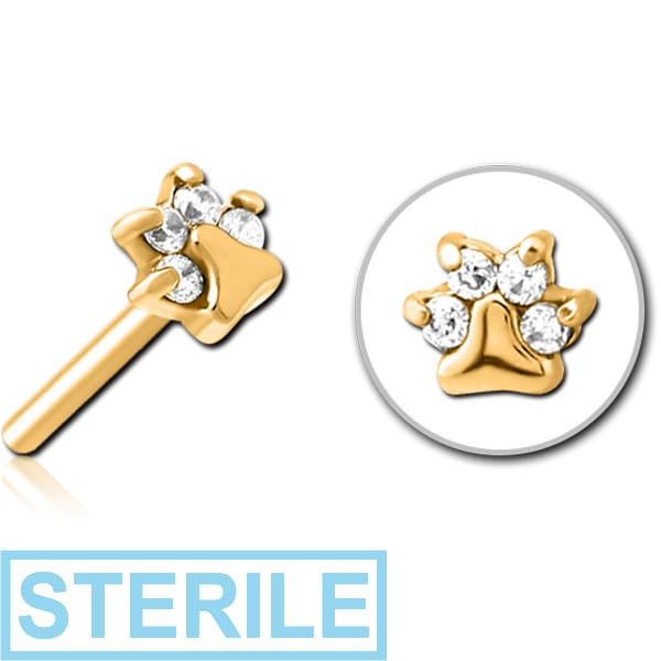STERILE GOLD PVD COATED SURGICAL STEEL JEWELLED THREADLESS ATTACHMENT - ANIMAL PAW