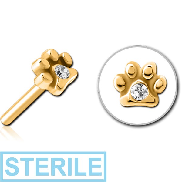 STERILE GOLD PVD COATED SURGICAL STEEL JEWELLED THREADLESS ATTACHMENT - ANIMAL PAW CENTER GEM