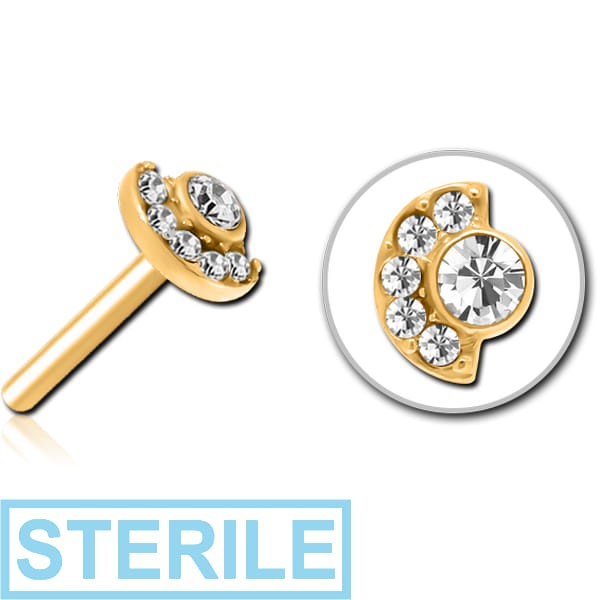 STERILE GOLD PVD COATED SURGICAL STEEL JEWELLED THREADLESS ATTACHMENT - MOON AND STARS
