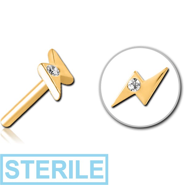STERILE GOLD PVD COATED SURGICAL STEEL JEWELLED THREADLESS ATTACHMENT - THUNDER