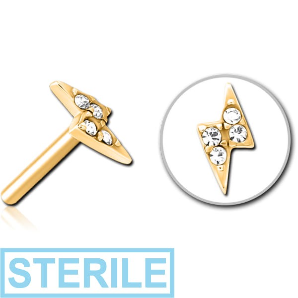 STERILE GOLD PVD COATED SURGICAL STEEL JEWELLED THREADLESS ATTACHMENT - THUNDER
