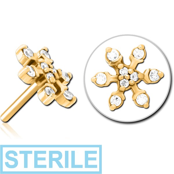 STERILE GOLD PVD COATED SURGICAL STEEL JEWELLED THREADLESS ATTACHMENT - SNOWFLAKE