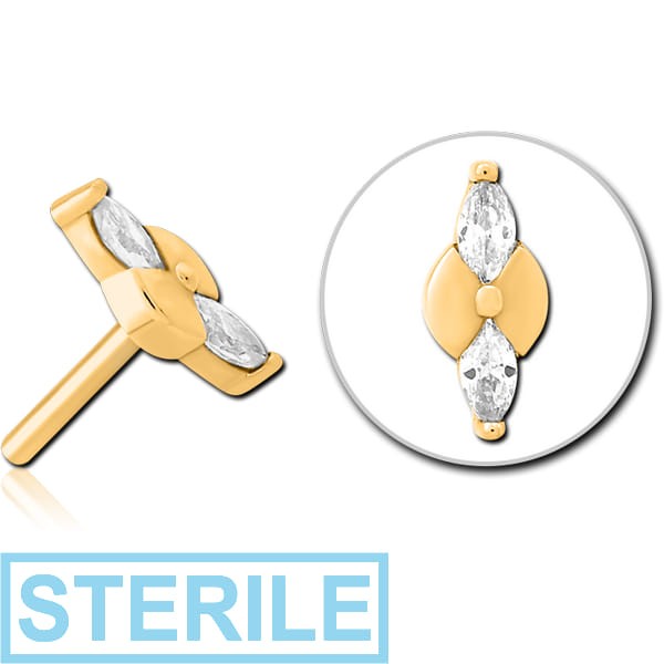 STERILE GOLD PVD COATED SURGICAL STEEL JEWELLED THREADLESS ATTACHMENT - BOW TIE
