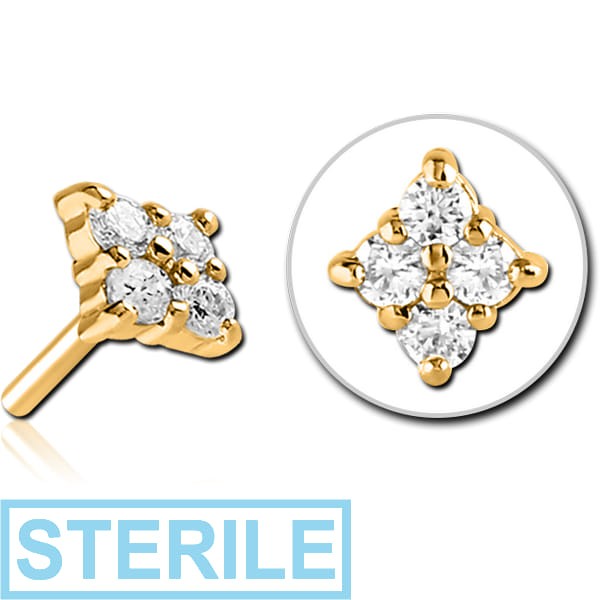 STERILE GOLD PVD COATED SURGICAL STEEL JEWELLED THREADLESS ATTACHMENT