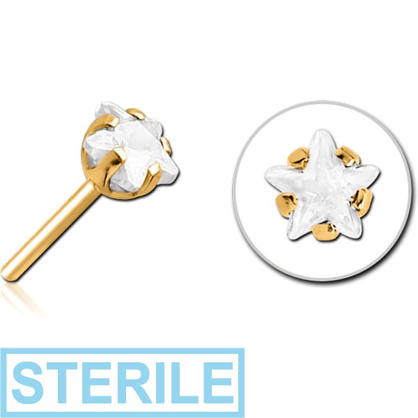 STERILE GOLD PVD COATED SURGICAL STEEL JEWELLED THREADLESS ATTACHMENT - STAR