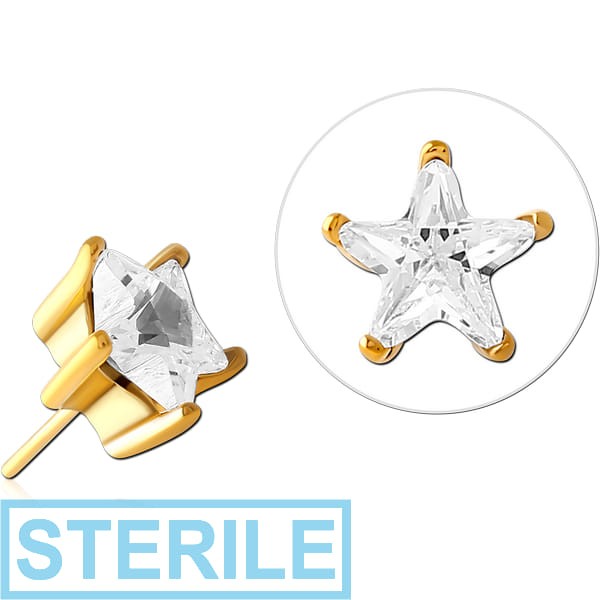STERILE GOLD PVD COATED SURGICAL STEEL JEWELLED THREADLESS ATTACHMENT - STAR