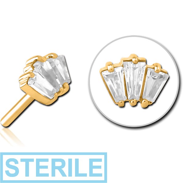 STERILE GOLD PVD COATED SURGICAL STEEL JEWELLED THREADLESS ATTACHMENT