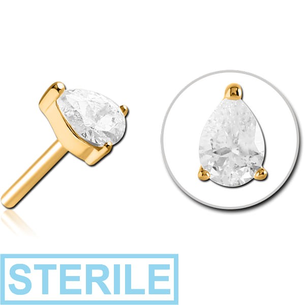 STERILE GOLD PVD COATED SURGICAL STEEL JEWELLED THREADLESS ATTACHMENT - DROP