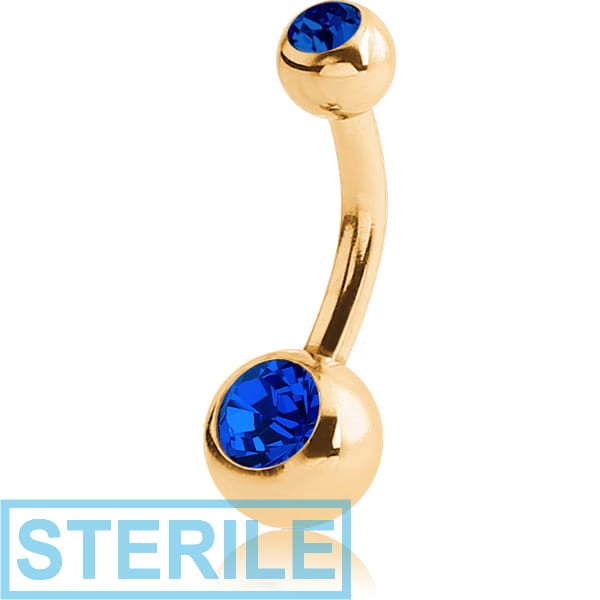 STERILE GOLD PVD COATED SURGICAL STEEL DOUBLE JEWELLED MINI NAVEL BANANA