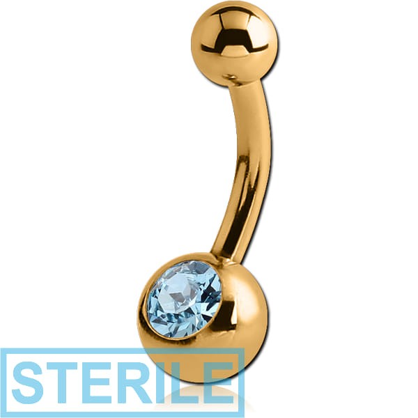 STERILE GOLD PVD COATED SURGICAL STEEL JEWELLED MINI NAVEL BANANA