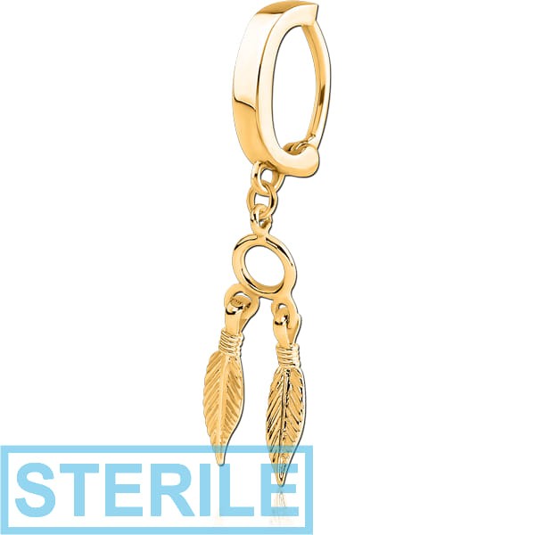 STERILE GOLD PVD COATED SURGICAL STEEL BELLY CLICKER WITH DANGLING CHARM