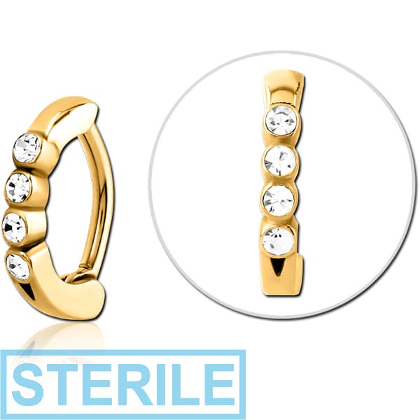 STERILE GOLD PVD COATED SURGICAL STEEL JEWELLED BELLY CLICKER