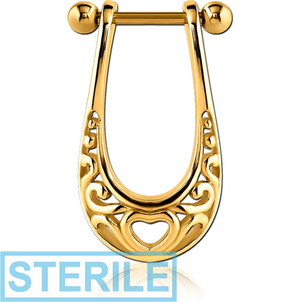 STERILE GOLD PVD COATED SURGICAL STEEL CARTILAGE SHIELD - HEART