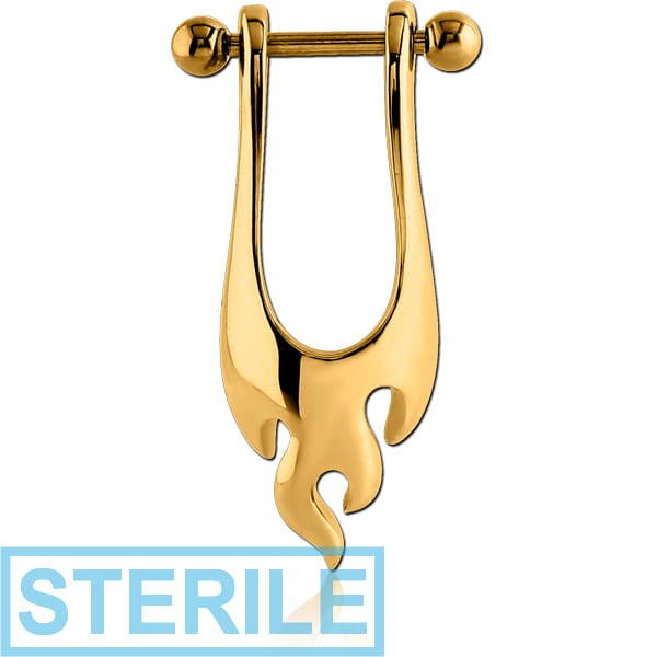 STERILE GOLD PVD COATED SURGICAL STEEL CARTILAGE SHIELD - FLAME