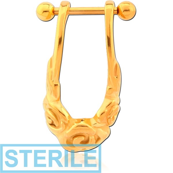 STERILE GOLD PVD COATED SURGICAL STEEL CARTILAGE SHIELD - ROSES