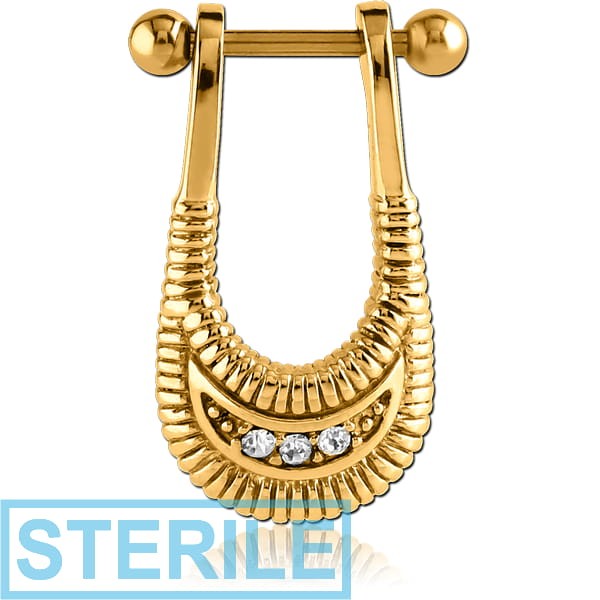 STERILE GOLD PVD COATED SURGICAL STEEL JEWELLED CARTILAGE SHIELD - BALI