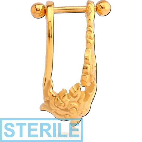 STERILE GOLD PVD COATED SURGICAL STEEL CARTILAGE SHIELD - LEFT FLAMES