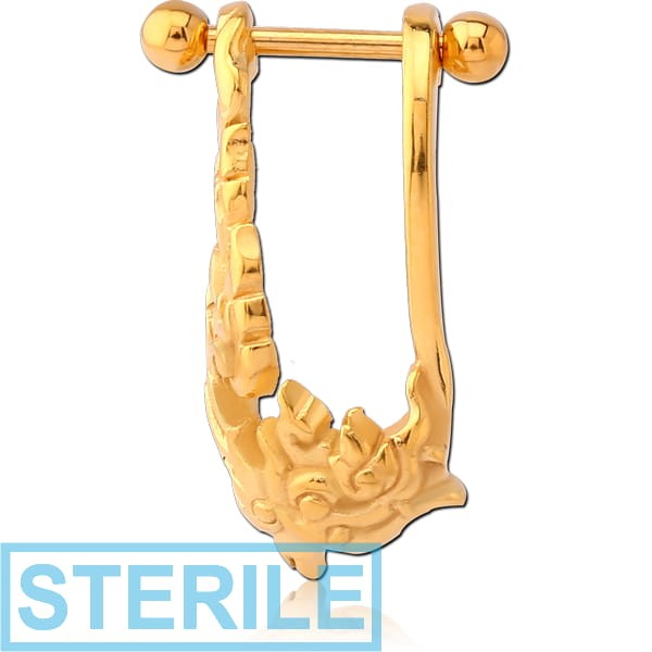 STERILE GOLD PVD COATED SURGICAL STEEL CARTILAGE SHIELD - LEFT FLAMES