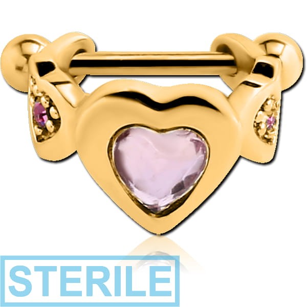 STERILE GOLD PVD COATED SURGICAL STEEL JEWELLED CARTILAGE SHIELD - THREE HEARTS