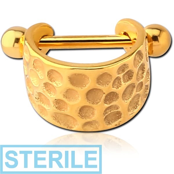STERILE GOLD PVD COATED SURGICAL STEEL CARTILAGE SHIELD - HAMMERED TEXTURE