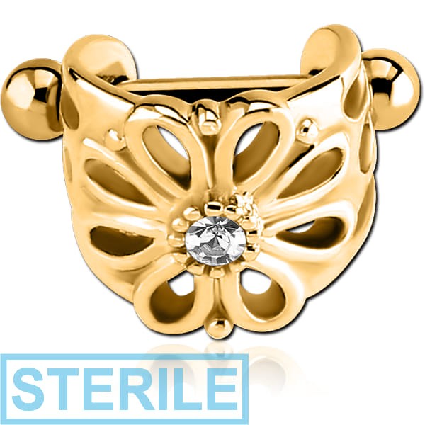 STERILE GOLD PVD COATED SURGICAL STEEL JEWELLED CARTILAGE SHIELD