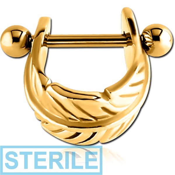 STERILE GOLD PVD COATED SURGICAL STEEL CARTILAGE SHIELD - LEAF