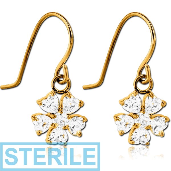 STERILE GOLD PVD COATED SURGICAL STEEL JEWELLED EARRINGS - FLOWER