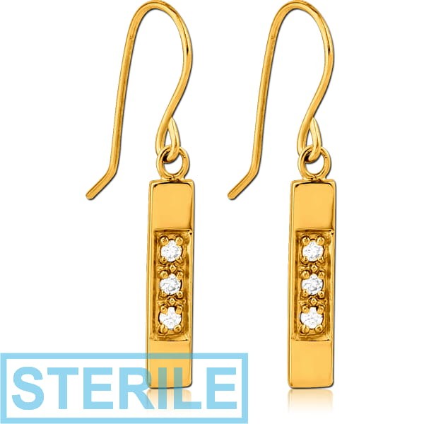 STERILE GOLD PVD COATED SURGICAL STEEL JEWELLED EARRINGS - RHOMBUS