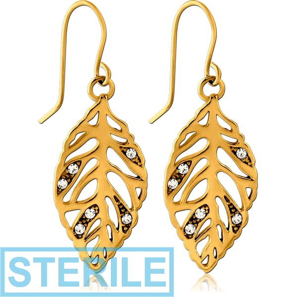 STERILE GOLD PVD COATED SURGICAL STEEL EARRINGS - BIG LEAFS