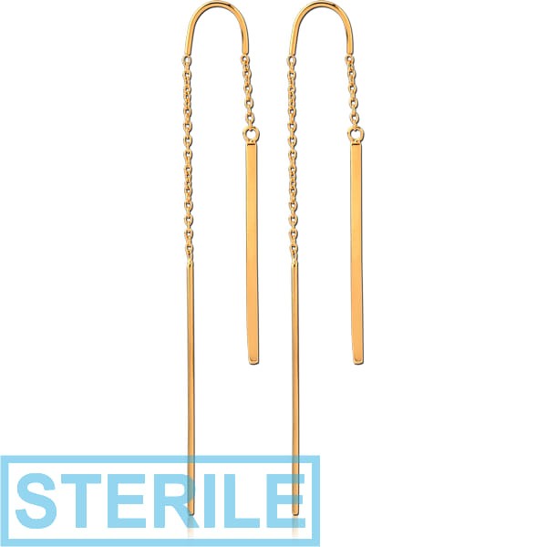 STERILE GOLD PVD COATED SURGICAL STEEL CHAIN EARRINGS PAIR - HANGING BARS
